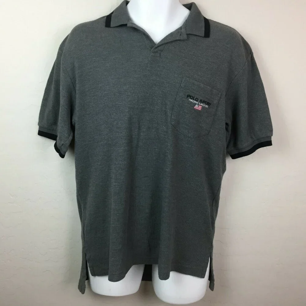 Polo Sport Ralph Lauren Mens Gray Short Sleeve Polo Shirt Size Medium